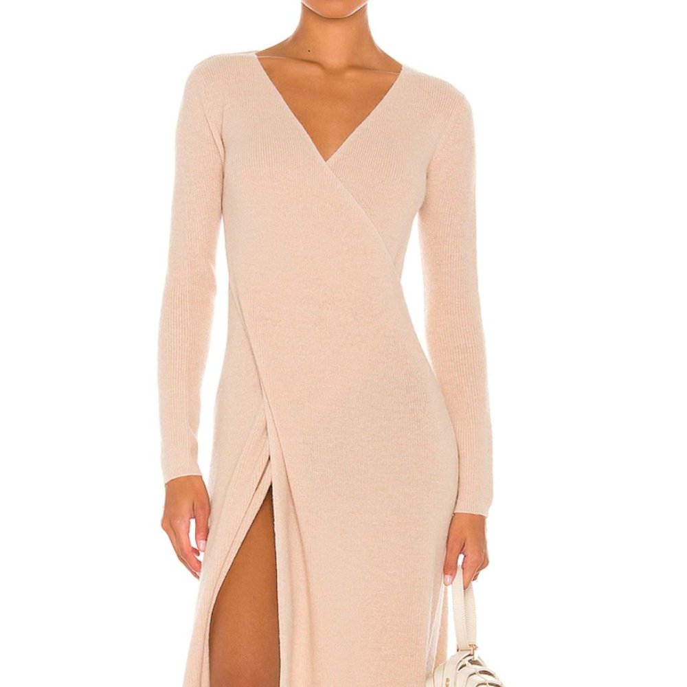 NWT Cult Gaia Lissie Wrap Knit Maxi Sweater Dress in Oatmeal beige, Sz Small